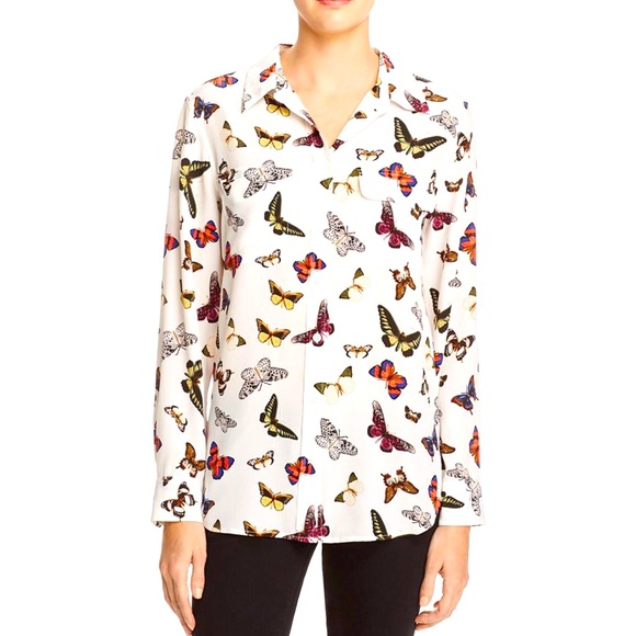 Equipment Butterfly Print Button Down Silk Shirt - Picture 1 of 11